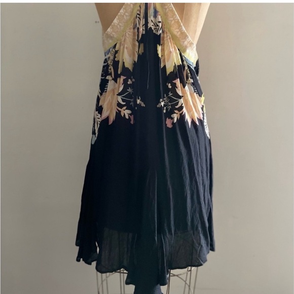 Free People] Black Yellow Paisley Floral Print Wrap Back open Slip Dress - Picture 12 of 16